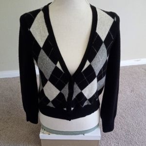 J.crew argyle print, Vneck crop cardigan EUC